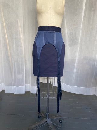Navy 100% Silk Garter Skirt
