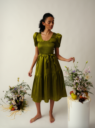 Green 100% Silk Dress